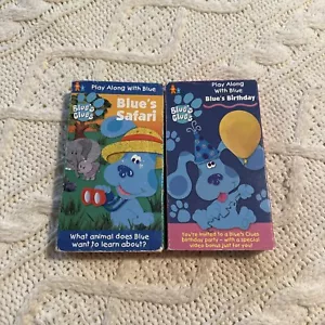 Blue's Clues Blue's Birthday VHS 1998 Nick Jr, & Blue’s Safari 2 Pack Tested - Foto 1 di 9