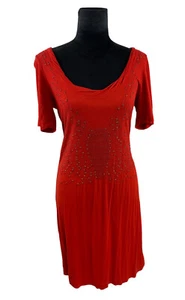 Mini Vestido Free People Rojo Cuentas Talla L Suave Elástico Viscosa Rayón - Imagen 1 de 12