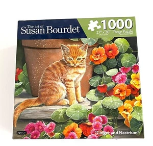 Art Of Susan Bourdet Ginger And Nastrium Cat 1000 Piece Puzzle 2009 - Picture 1 of 3