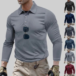 Mens Solid Long Sleeve Turn Down Collar Tactical Blouse T Shirts Tops Shirts Tee - Picture 1 of 31