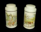 Vtg Collectible Jacksons Of Picadilly Set Of Two Round Tea Lidded Tin Canisters