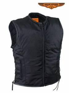 Men's Motorcycle Nylon Textile Vest Zippered with Leather Trim & Gun Pocket - Bild 1 von 10