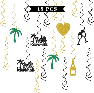 Happy Retirement Hanging Swirl Decorations - Glitter 19 Pcs Women Men Retirement - Image 1 of 4