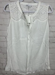 DR2 Nordstrom popover sleeveless blouse eyelet top and back, sz S, NWT w/ spots - Picture 1 of 8