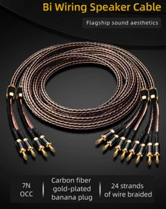 24 strand 7N OCC Bi-wire HIFI Speaker Cable Audio Bi Wiring Cables Banana Plug - Picture 1 of 6