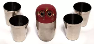Vintage RARE Owl with glass eyes & 4 nesting shot glasses, Made in Germany - Picture 1 of 6