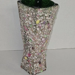 Muschel Strand Papagei Tramp Art grün Glas bedeckt Vase rosa pastellfarben - Bild 1 von 23