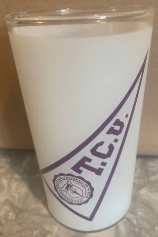 VINTAGE TCU HORNED FROGS MASCOT PENNANT FROSTED DRINKING GLASS TUMBLER 5" Cover