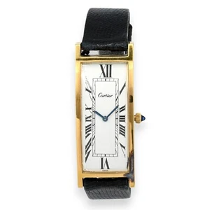 VINTAGE MENS CARTIER TANK ALLONGEE STEVE MCQUEEN WRISTWATCH 18K GOLD PLATED - Picture 1 of 10