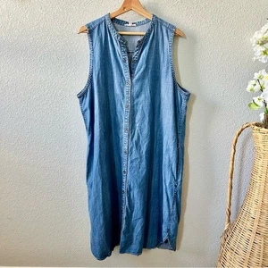 Vestido Camisa Eileen Fisher Azul Cambray Sin Mangas Talla XL Tencel Algodón Botón - Imagen 1 de 7