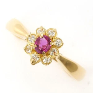 18K Yellow gold ring 11 size Ruby 0.16 Diamond About2.4g Free shipping Used - Picture 1 of 7