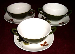MIDWINTER RIVERSIDE - 3 SOUP BOWLS & PLATES / STANDES MID CENTURY CERAMIC STAFFS - Picture 1 of 9