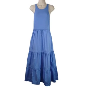 Vestido sin mangas J.Crew Talla S Vintage acanalado cuello alto recortado con falda de popelina en azul - Imagen 1 de 7