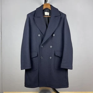 Folk Men’s Navy Blue Wool Blend Double-Breasted Overcoat Size 4/L - Picture 1 of 16