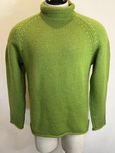 J CREW Oarsman Roll Neck 100% Wool Fisherman Sweater Vintage Bright Green Medium - Picture 1 of 9