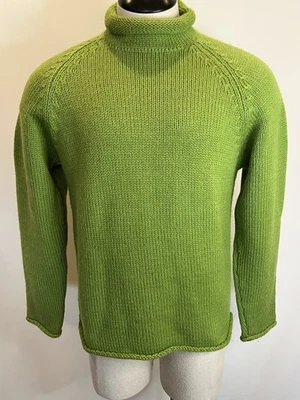 J CREW Oarsman Roll Neck 100% Wool Fisherman Sweater Vintage Bright Green Medium - Image 1 of 4