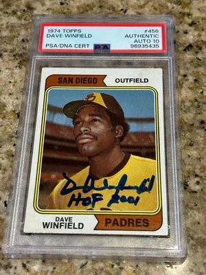 DAVE WINFIELD SAN DIEGO PADRES 1974 TOPPS ROOKIE RARE SIGNED PSA 10 GEM AUTO COA - Image 1 of 4