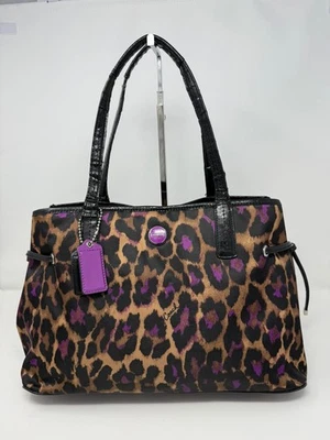 Bolso de Mano Coach Ocelot Violeta Púrpura Marrón Negro Estampado Animal Foto 1 de 4