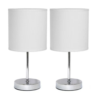 LT2007-WHT-2PK Chrome Mini Basic Table Lamp with Fabric Shade 2 Pack Set, White - Image 1 of 4