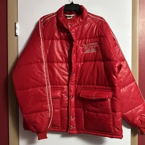 VINTAGE Swingster Puffer Jacket Made In USA “RJ Corman Railroad” Red Men’s XL - Picture 1 of 15