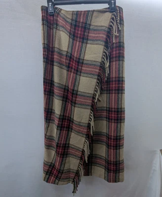 Falda envolvente de lana de cuero rojo tostado colección Lew Magram vintage talla 14 BOHO a cuadros Foto 1 de 4