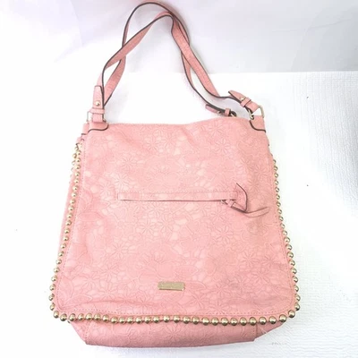 Jessica Simpson Camille Stud Four Poster Bag Tote Pink Floral Shoulder Bag Purse - Image 1 of 4