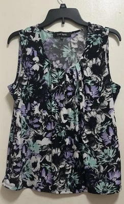 Blusa Top Le Suit Separates Multi Floral Redonda Plisada Cuello Sin Mangas Talla L Foto 1 de 4