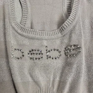 Camiseta sin mangas Y2K Bebe cristales de Swarovski estrás talla L elástica espalda deportiva gris - Imagen 1 de 11