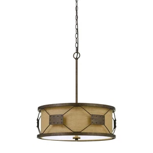 Cal Lighting Ragusa Rustic 4-Light Chandelier, Burlap Drum Shade, Rust Finish wi - Picture 1 of 5