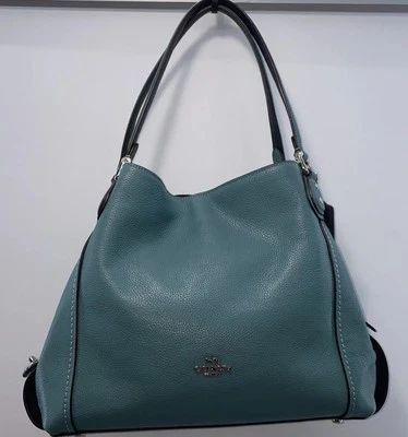 Coach 57125 Edie 31 Pebbled Aqua Blue Leather Shoulder Bag  Turn lock Hobo Boho - Image 1 of 4