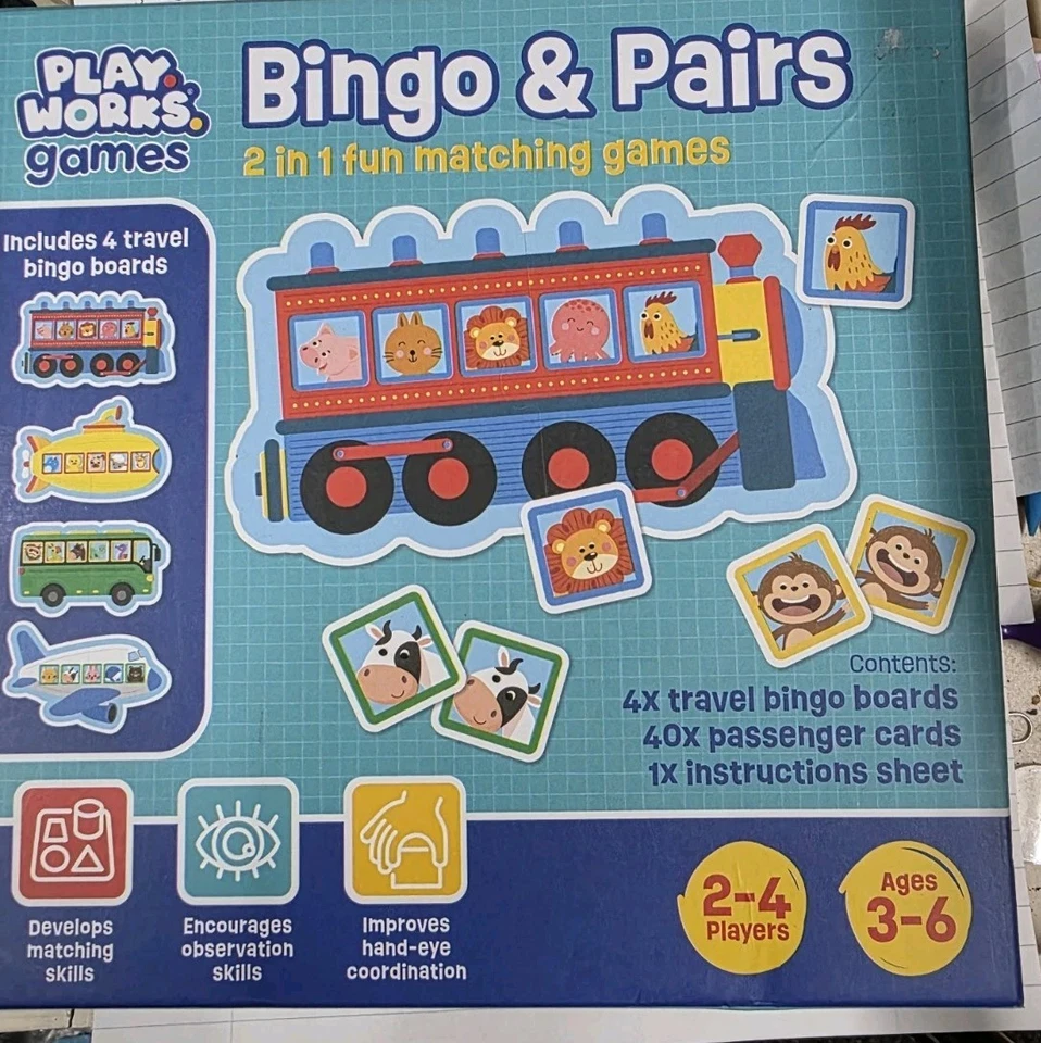 259. Bingo & Pairs 2 In 1 Matching Game By Play Works Vgc  - Image 1 of 1