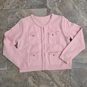 Pink Cardigan Sweater with Pockets, Women's Classic Knitwear, Chic Style - Picture 1 of 4