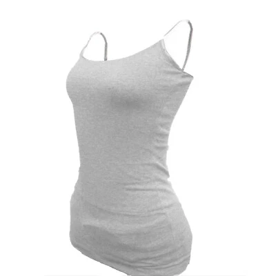 (Bozzolo) Plain Long Tank Top w/Spaghetti Straps Cotton Cami  Junior Size S M L - Image 1 of 4