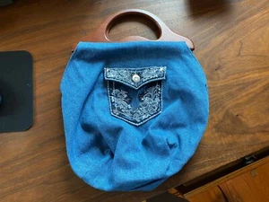 Borsa/borsa jeans nuova fatta a mano in legno massello con manici intagliati - Foto 1 di 3
