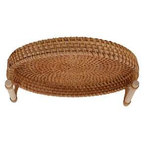 (M)Rattan Fruit Tray With Solid Wood Handles Exquisite Hand Woven Round Servi - Picture 1 of 22