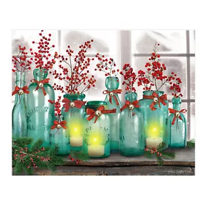NEW ELC Designs Group Greenery & Berries in Vintage Holiday Glassware Canvas - Picture 1 of 2