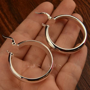 Orecchini a cerchio piatto ragazza argento sterling 925 30 mm/1,2 pollici misura media 5 mm HG2 - Foto 1 di 4