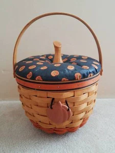 Combo de cesta de calabaza de Halloween Longaberger 1995 con profesional, revestimiento, tapa, corbata retirada - Imagen 1 de 6