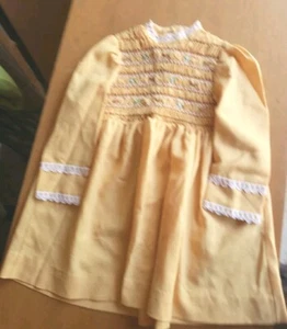 Vestido De Colección Años 70 Polly Flinders A Mano Bordado Amarillo Estampado Floral T4 - Imagen 1 de 4