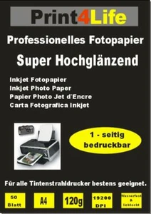 50 Blatt Fotopapier Print4Life DIN A4 120 g glänzend glossy weiß Tintendrucker - Photo 1/3
