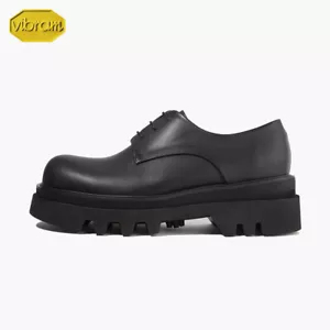 Firenze Atelier Men's Matt Black Leather Chunky Derby Platform Shoes Vibram Sole - Picture 1 of 22
