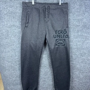 Ecko Unltd. Jogger Fleece Pants Men's Medium Gray Logo Draw String Casual Wear - Picture 1 of 12