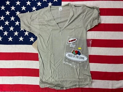 1980s Fruit of the loom single stitch grey V neck T shirt deadstock made in USA - Image 1 of 4