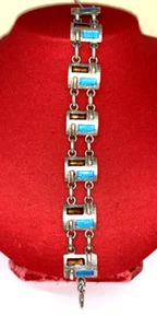 BRACCIALE ANNI 70 IN ARGENTO 800 E SMALTO A FUOCO TURCHESE E MARRONE LUNGO CM 18 - Foto 1 di 9