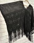 XL/1X/2X/3X OS New Jet Black Crocheted Lace Poncho Top Fringe Pullover