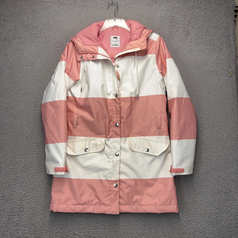 Helly Hansen Lyness Trench Jacket Womens Medium Pink White Striped Waterproof - Image 1 of 4