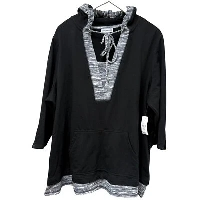 Sudadera CATHERINE'S para mujer talla grande 1X negra gris ribete con capucha manga 3/4 nueva con etiquetas Foto 1 de 4