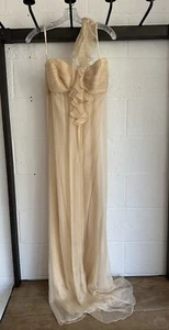 NWT AMSALE 100% Silk Chiffon Formal Gown SIZE 6 Nude Vanilla Bridesmaid Prom - Picture 1 of 14