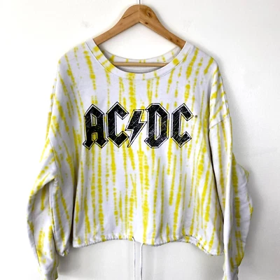 Sudadera AC/DC para mujer talla 3X amarilla recortada tie dye cordón dobladillo banda Foto 1 de 4