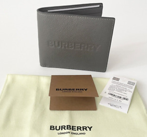 BURBERRY DARK GREY GRAINED LEATHER EMBOSSED LOGO CCBILL8 BIFOLD WALLET